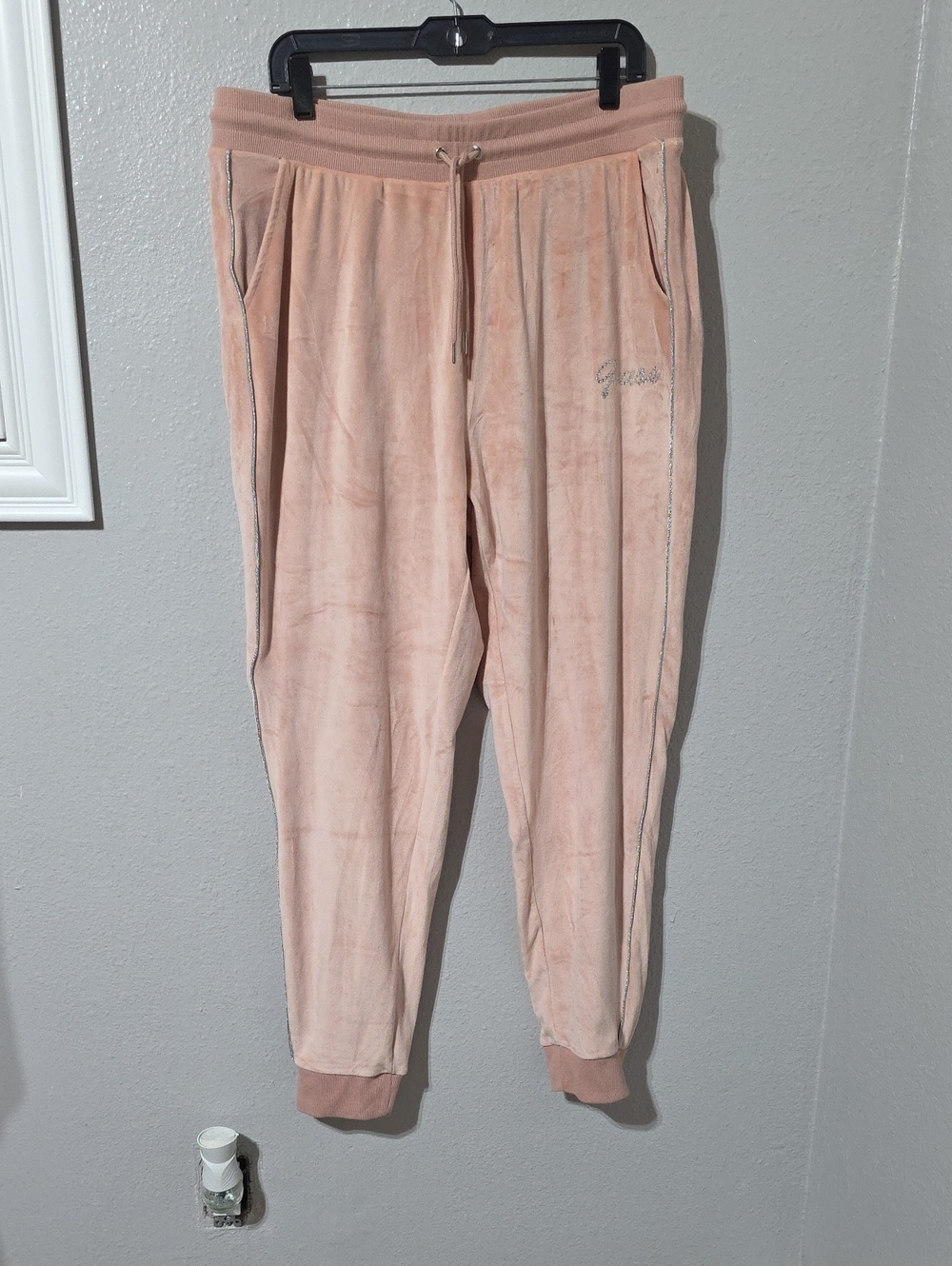 Guess Pink Rose Velour Joggers Size XL